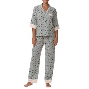 Splendid Floral Pajama Set Women’s Size S 3/4 Sleeve Notch Collar Top & Pants